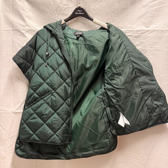 Dennis Basso Quilted Zip Front Poncho with Hood - Evergreen Size XS - Picture 4 of 11